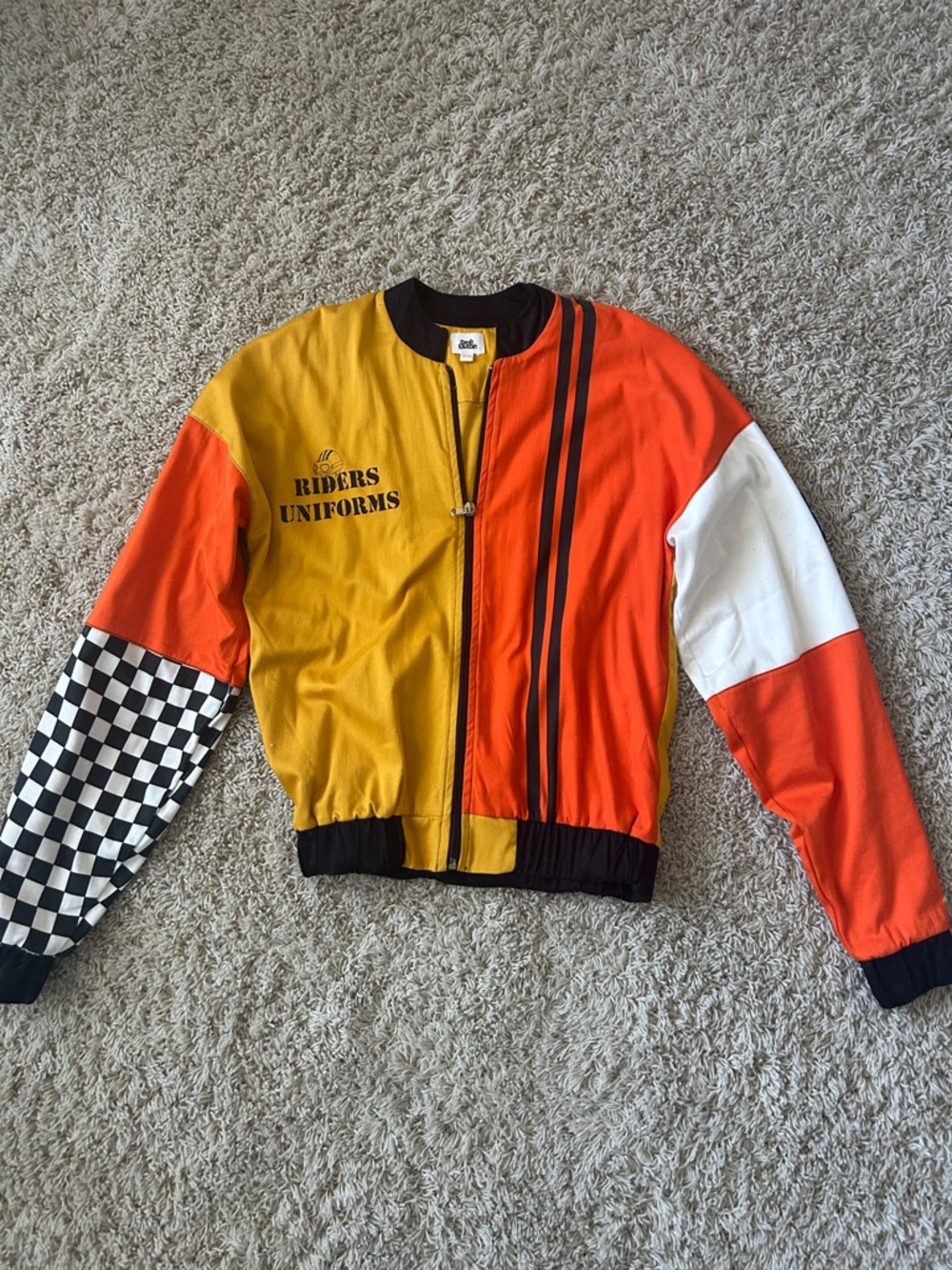 Bandy Button Colorblock Racing Jacket - Yellow & Orange Size 12/13 - Picture 3 of 8